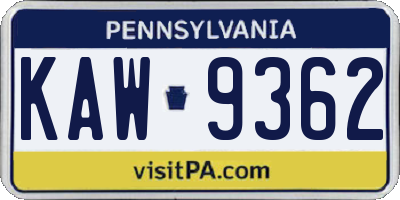 PA license plate KAW9362