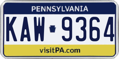 PA license plate KAW9364
