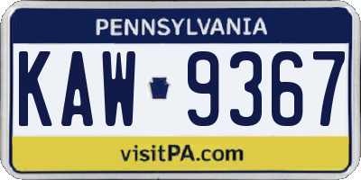 PA license plate KAW9367