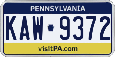 PA license plate KAW9372