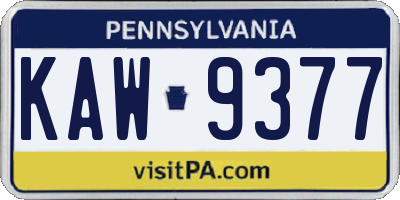 PA license plate KAW9377