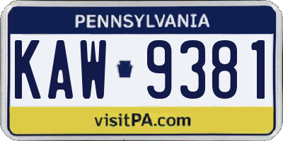PA license plate KAW9381