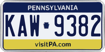 PA license plate KAW9382