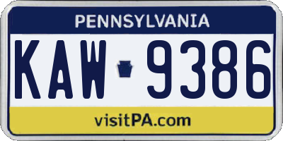 PA license plate KAW9386