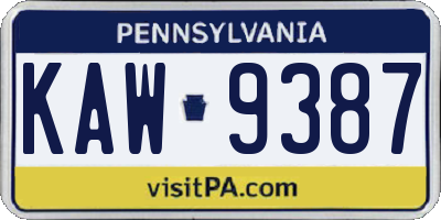 PA license plate KAW9387