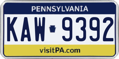 PA license plate KAW9392