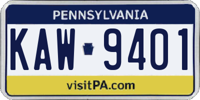 PA license plate KAW9401