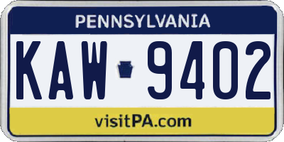 PA license plate KAW9402