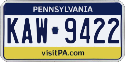 PA license plate KAW9422