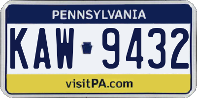 PA license plate KAW9432