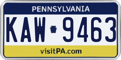 PA license plate KAW9463