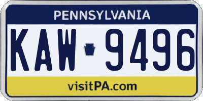 PA license plate KAW9496