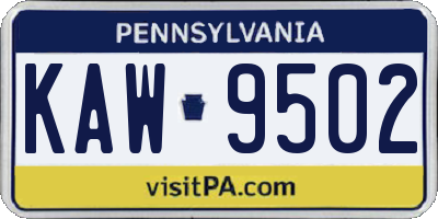 PA license plate KAW9502