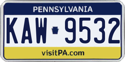 PA license plate KAW9532