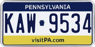 PA license plate KAW9534