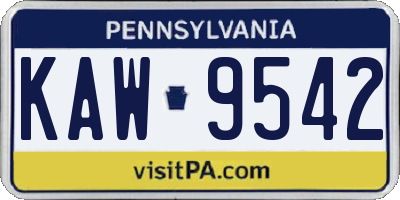 PA license plate KAW9542