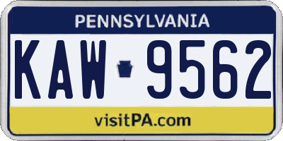 PA license plate KAW9562