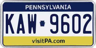 PA license plate KAW9602