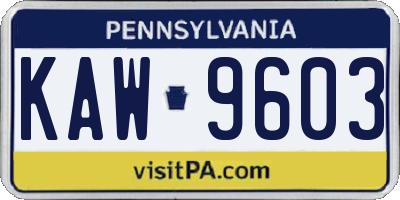 PA license plate KAW9603