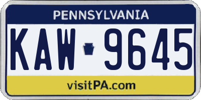 PA license plate KAW9645