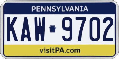 PA license plate KAW9702