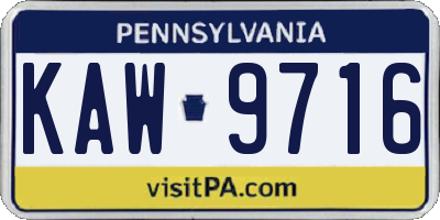 PA license plate KAW9716