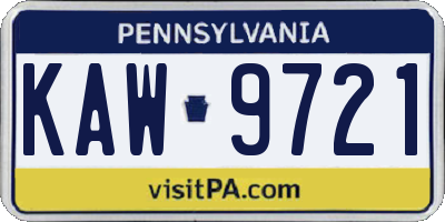 PA license plate KAW9721