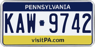 PA license plate KAW9742