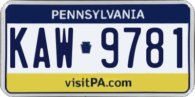 PA license plate KAW9781