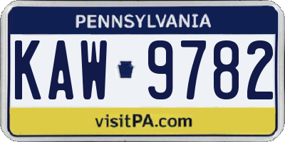 PA license plate KAW9782