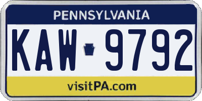 PA license plate KAW9792