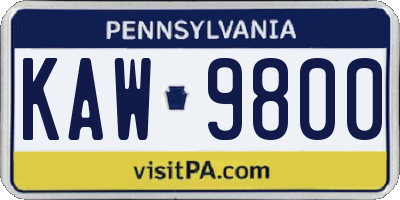 PA license plate KAW9800