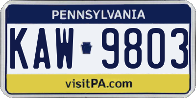 PA license plate KAW9803