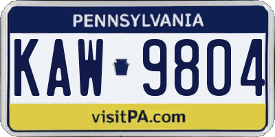 PA license plate KAW9804