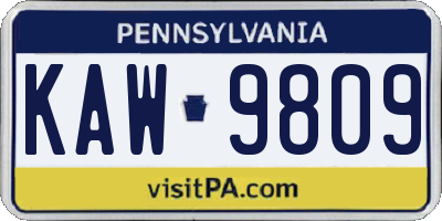 PA license plate KAW9809