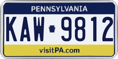 PA license plate KAW9812