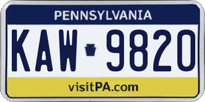PA license plate KAW9820