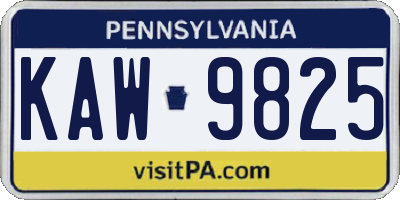 PA license plate KAW9825