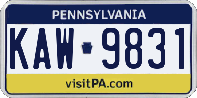 PA license plate KAW9831