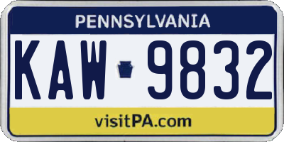 PA license plate KAW9832