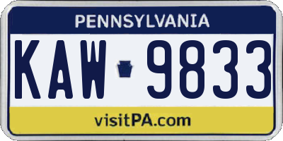 PA license plate KAW9833