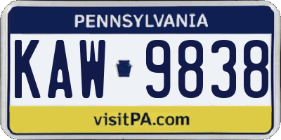 PA license plate KAW9838