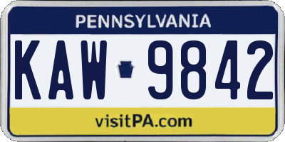 PA license plate KAW9842