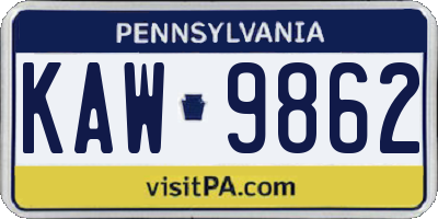 PA license plate KAW9862