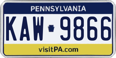 PA license plate KAW9866