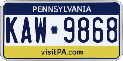 PA license plate KAW9868