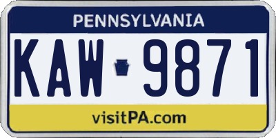 PA license plate KAW9871