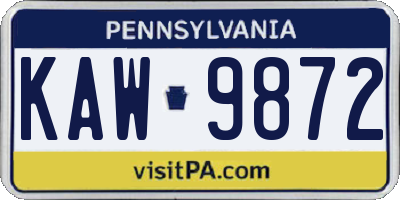 PA license plate KAW9872
