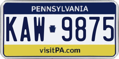 PA license plate KAW9875