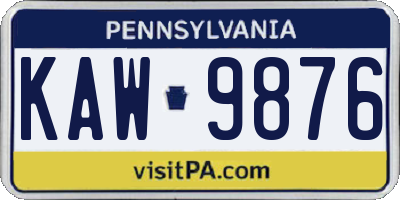 PA license plate KAW9876
